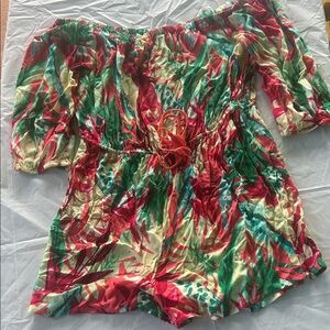 Forever 21 Red and Green Off-Shoulder Romper